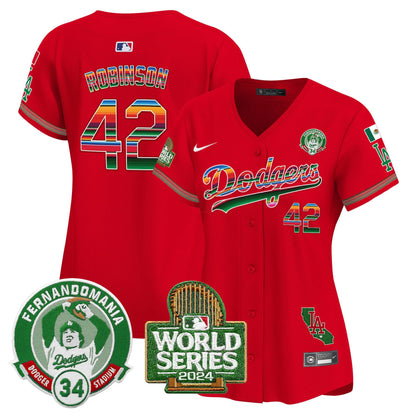 Camisa MLB Women’s Mexico Fernando Valenzuela & 2024 World Series Patch Vapor Premier Limited Jersey