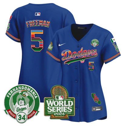 Camisa MLB Women’s Mexico Fernando Valenzuela & 2024 World Series Patch Vapor Premier Limited Jersey