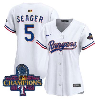 Camisa MLB Women’s Texas 2023 World Series Champions Dourada Trim Vapor Premier Limited Jersey
