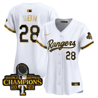 Camisa MLB Women’s Texas 2023 World Series Champions Dourada Trim Vapor Premier Limited Jersey