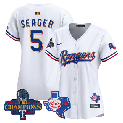 Camisa MLB Women’s Texas 2023 World Series Champions Dourada Trim Vapor Premier Limited Jersey V2