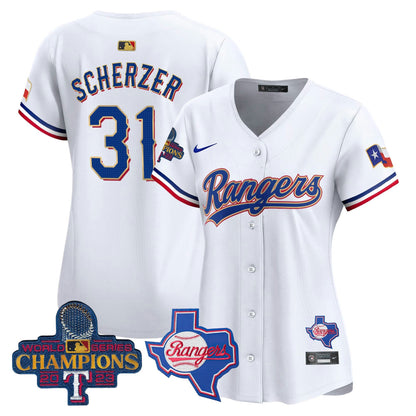 Camisa MLB Women’s Texas 2023 World Series Champions Dourada Trim Vapor Premier Limited Jersey V2