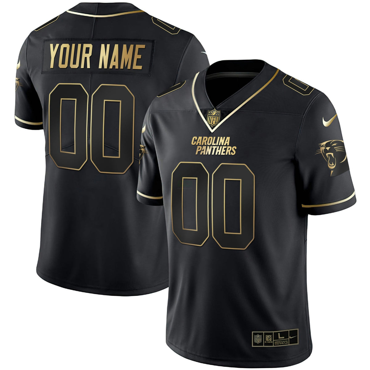 Camisa NFL Carolina Branca Dourada & Preta Dourada Custom Name and Number Jersey