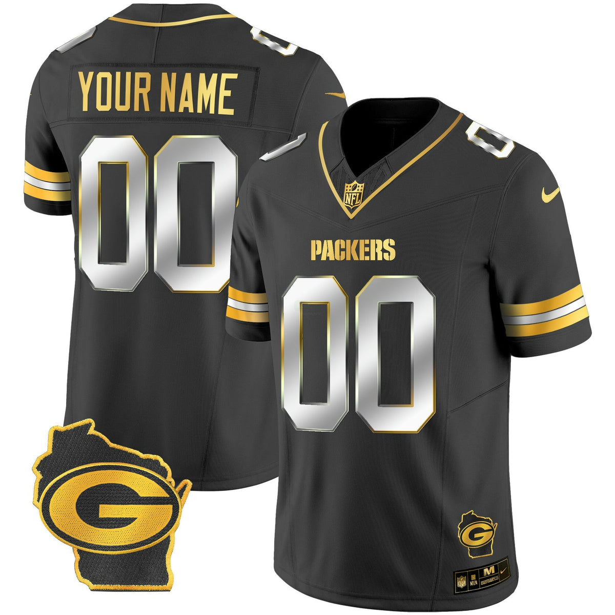 Camisa NFL Green Bay Packers Home Patch Dourada Vapor Jersey