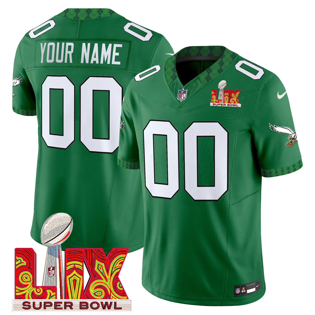 Camisa NFL Kelly Green St. Patrick’s Day Super Bowl LIX Patch Vapor Li