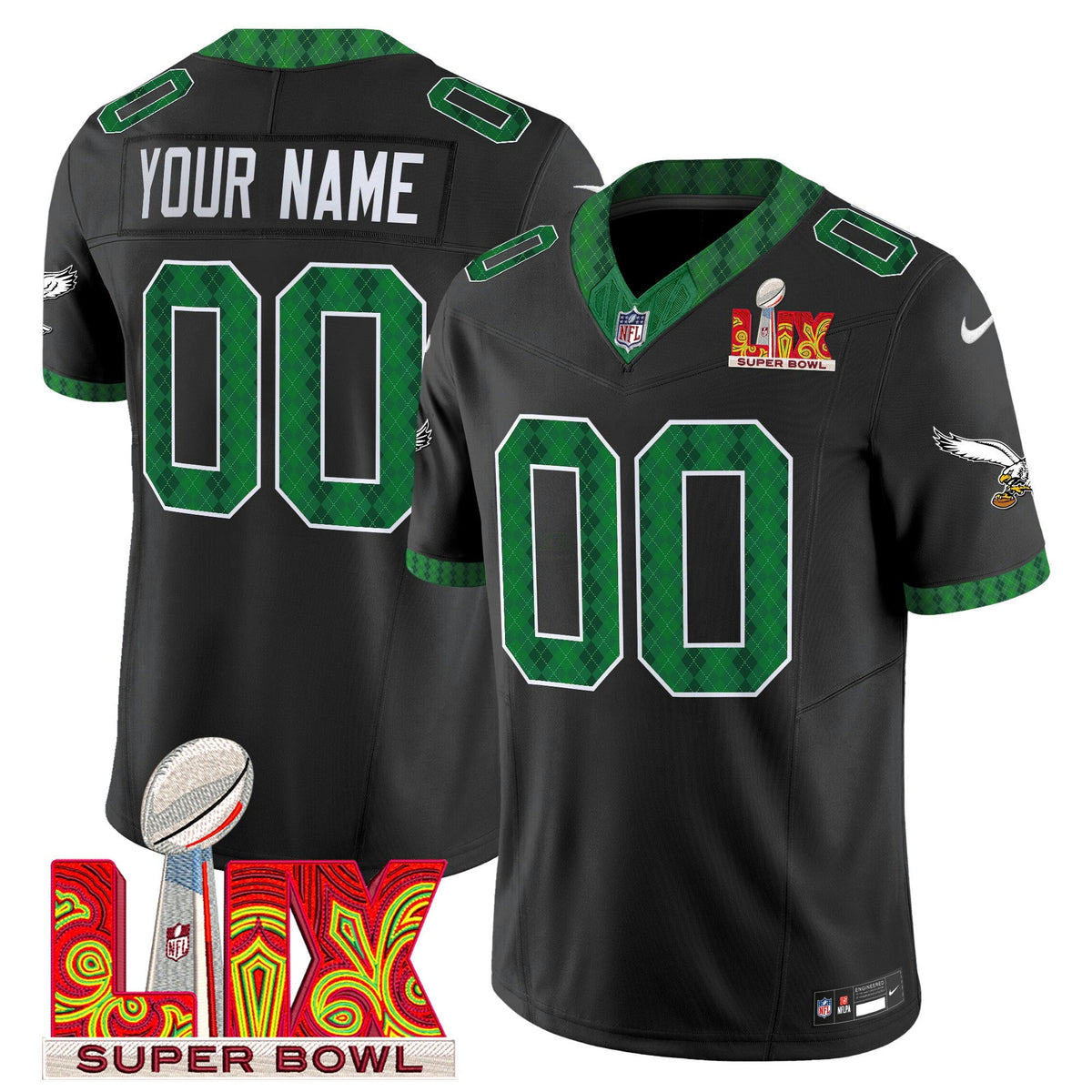 Camisa NFL Kelly Green St. Patrick’s Day Super Bowl LIX Patch Vapor Li