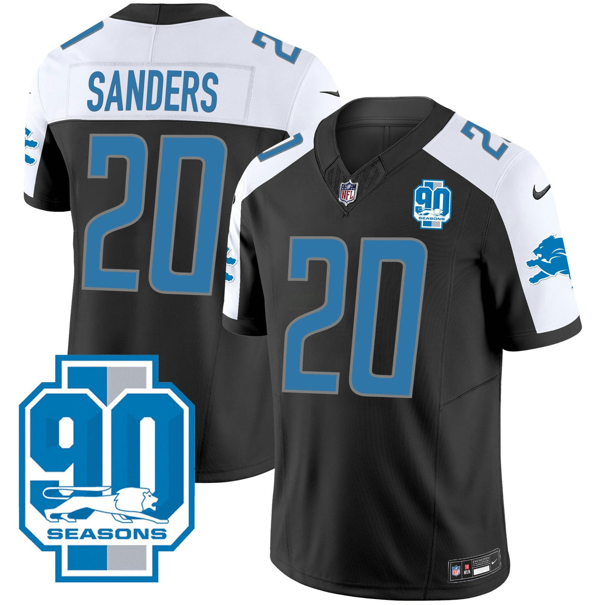 Camisa NFL Detroit Lions Men’s Detroit 90th Year Patch Jersey - Preta Alternativa