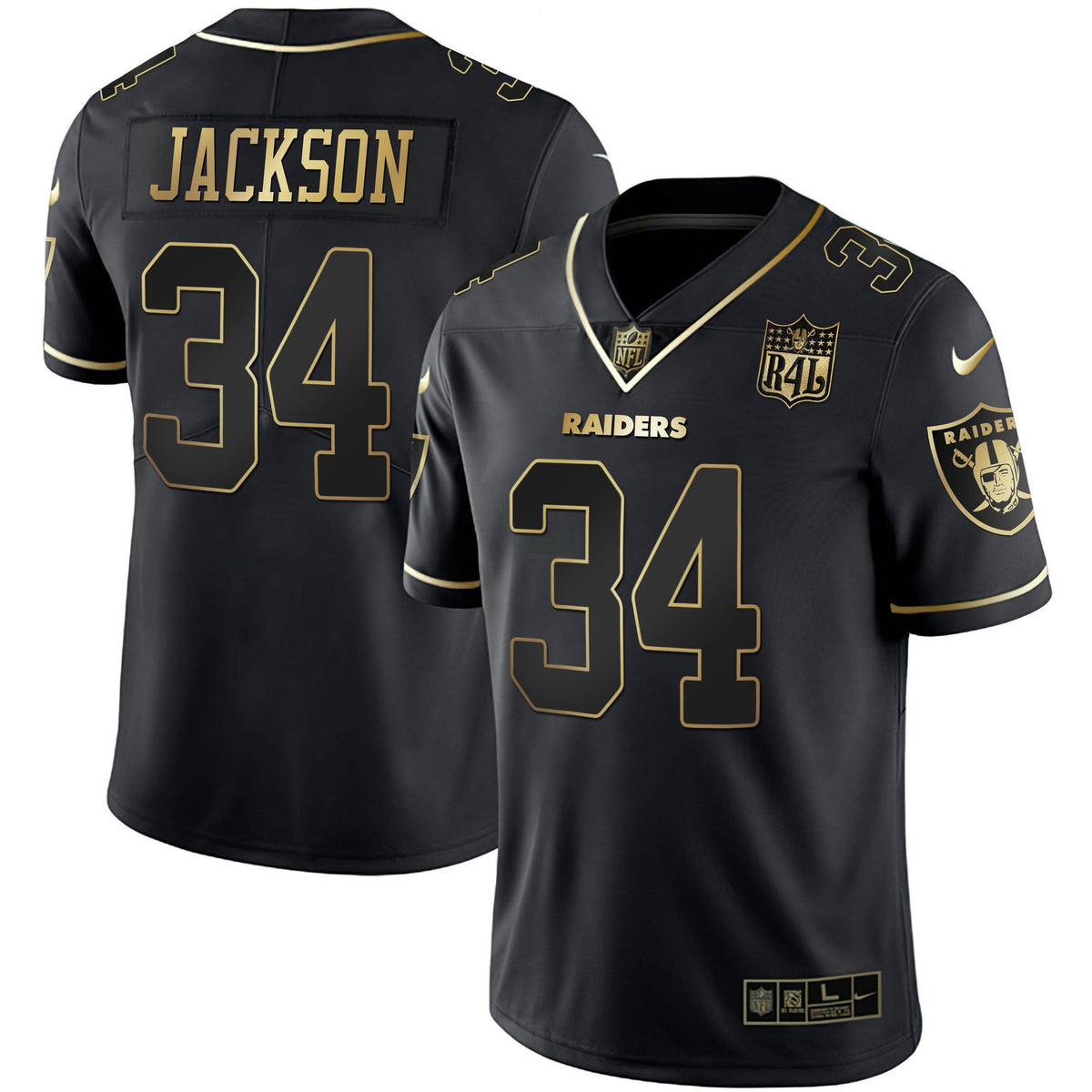 Camisa NFL Men’s Raider4Life Patch Branca Dourada and Preta Dourada