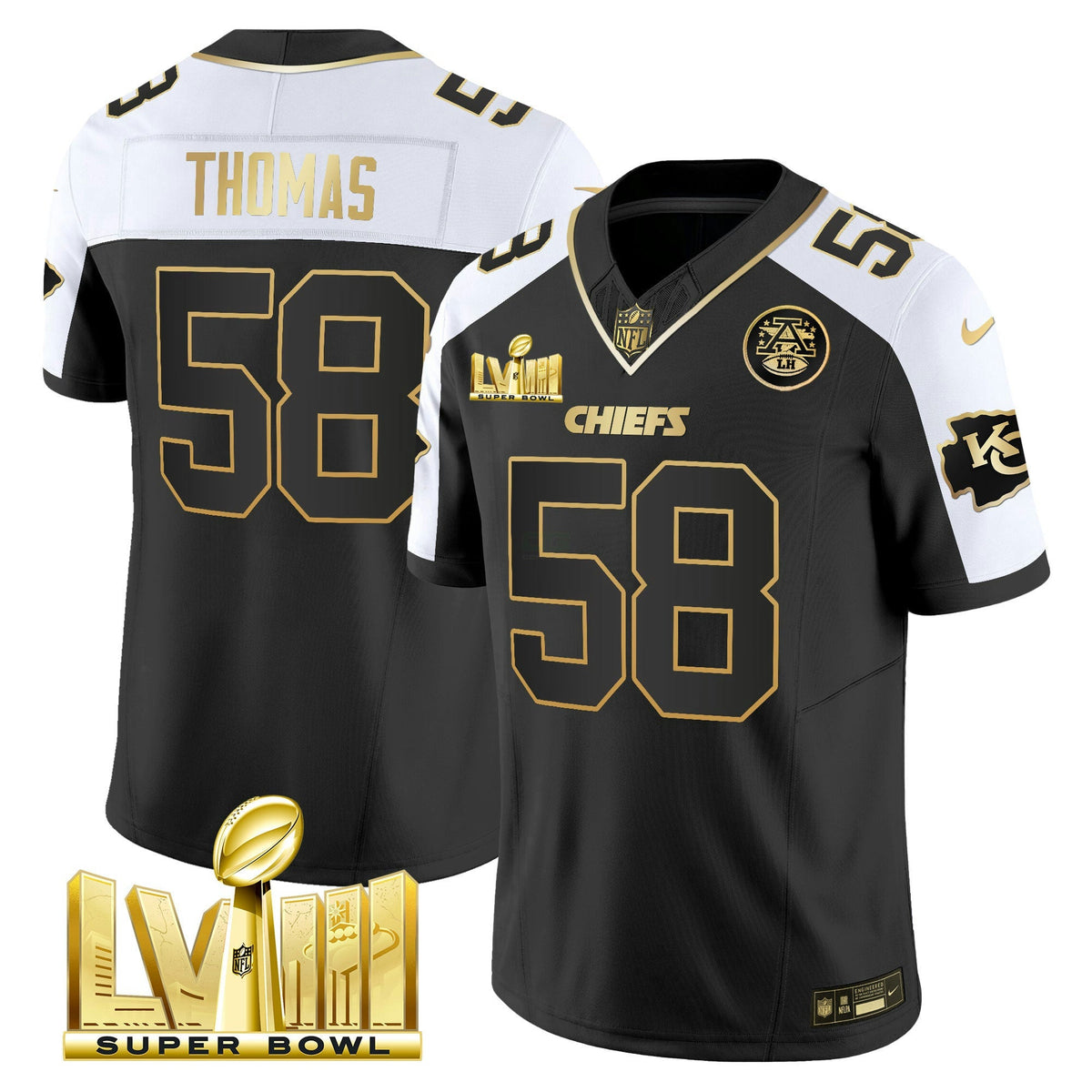 Camisa NFL Men’s Super Bowl LVIII Dourada Patch Vapor Jersey V4