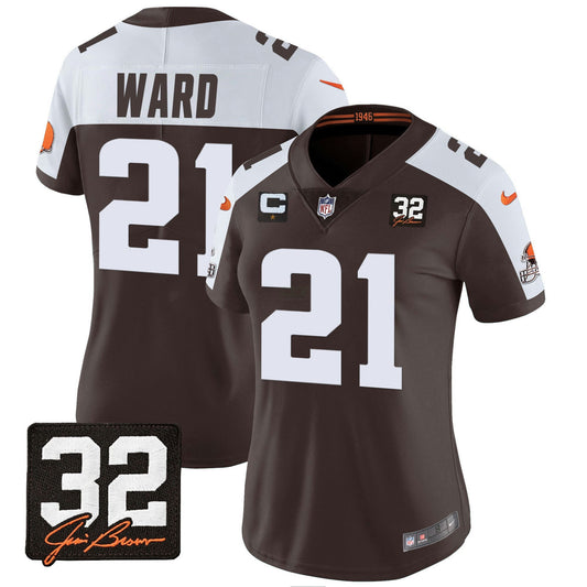 Camisa NFL Women’s #32 Jim Brown Memorial Patch Jersey