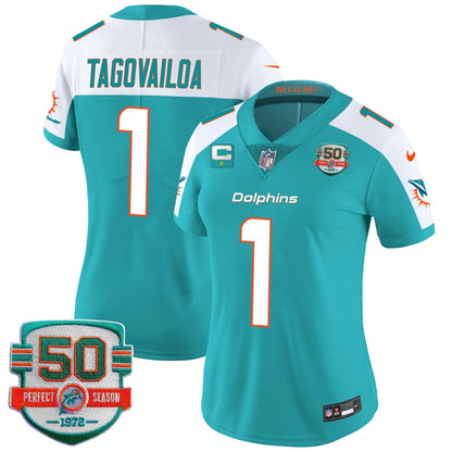 Camisa NFL Women’s 50th 1972 Perfect Season Patch Vapor Jersey