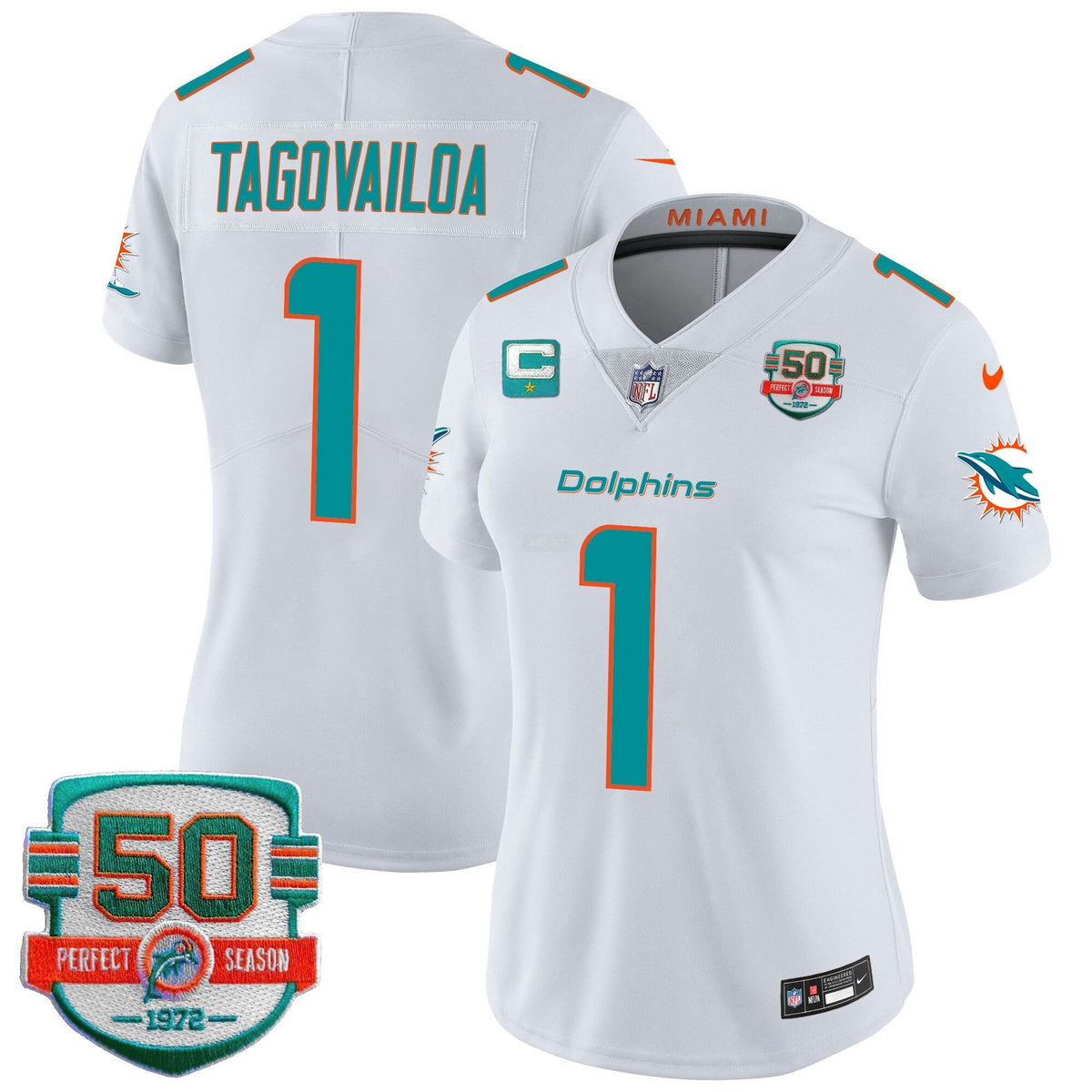Camisa NFL Women’s 50th 1972 Perfect Season Patch Vapor Jersey