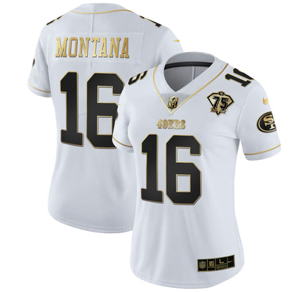 Camisa NFL Women’s 75th Anniversary Patch Branca Dourada & Preta Dourada