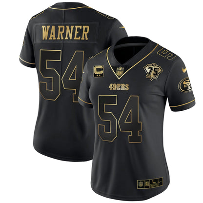 Camisa NFL Women’s 75th Anniversary Patch Branca Dourada & Preta Dourada