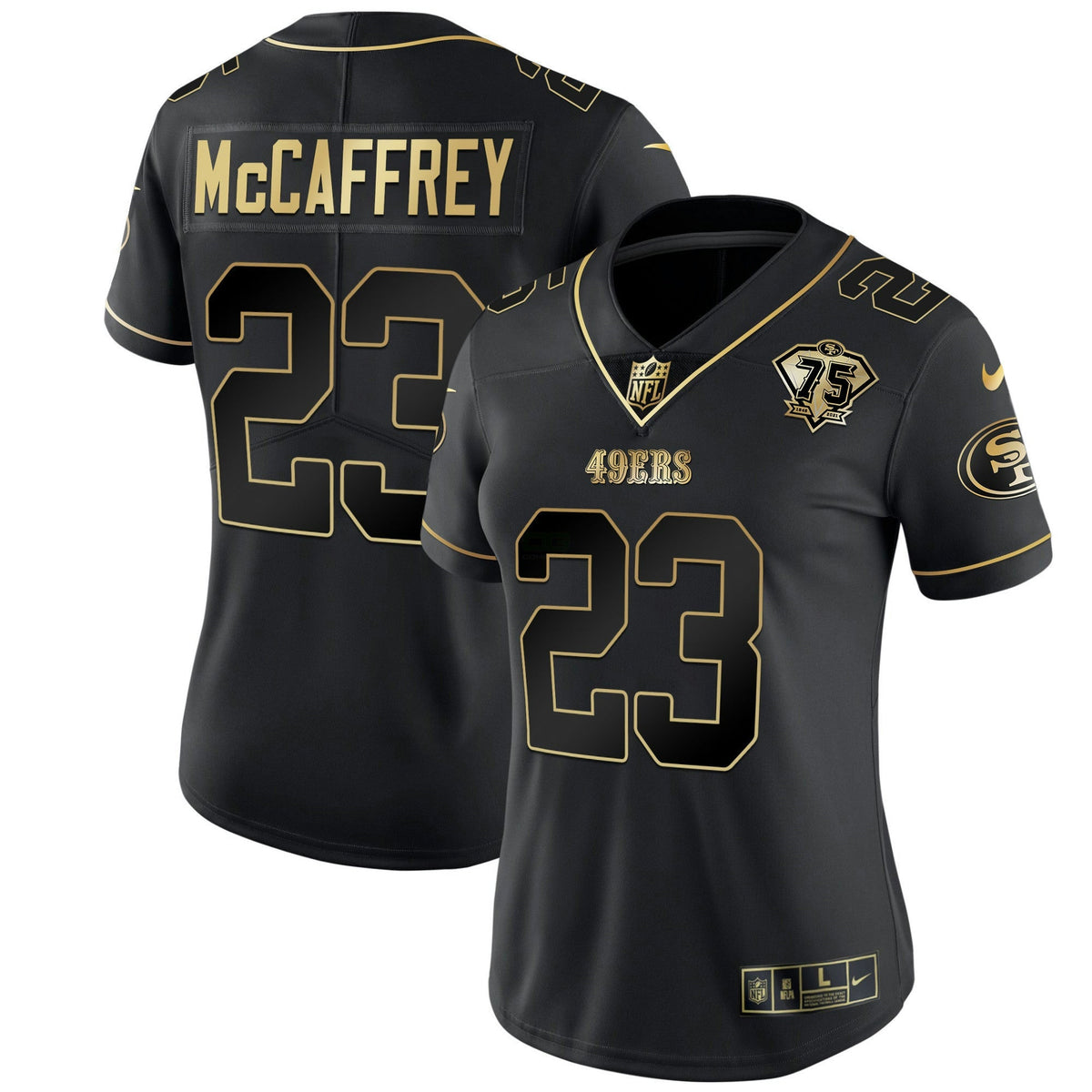 Camisa NFL Women’s 75th Anniversary Patch Branca Dourada & Preta Dourada