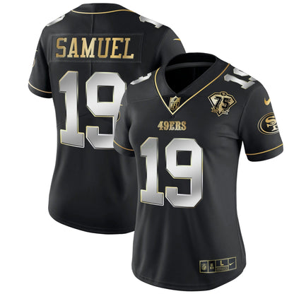 Camisa NFL Women’s 75th Anniversary Patch Branca Dourada & Preta Dourada