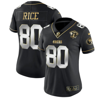 Camisa NFL Women’s 75th Anniversary Patch Branca Dourada & Preta Dourada