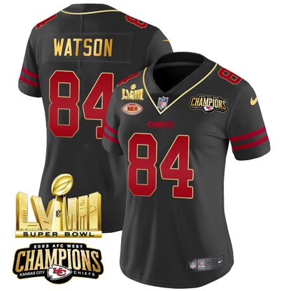 Camisa NFL Women’s AFC West Champions & Super Bowl LVIII Dourada Patch Vapor Jersey