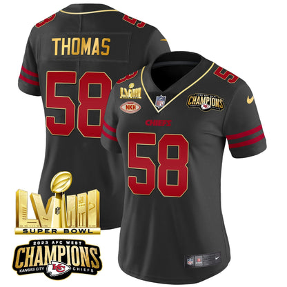 Camisa NFL Women’s AFC West Champions & Super Bowl LVIII Dourada Patch Vapor Jersey