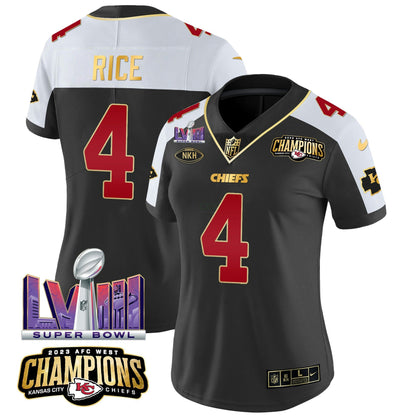 Camisa NFL Women’s AFC West Champions & Super Bowl LVIII Patch Vapor Jersey