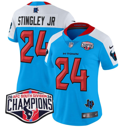 Camisa NFL Women’s Houston 2024 AFC South Division Champions Patch Vapor Limited Jersey