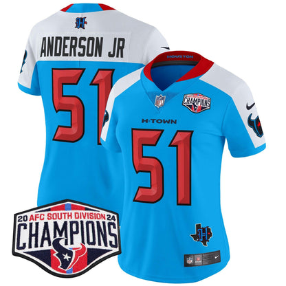 Camisa NFL Women’s Houston 2024 AFC South Division Champions Patch Vapor Limited Jersey