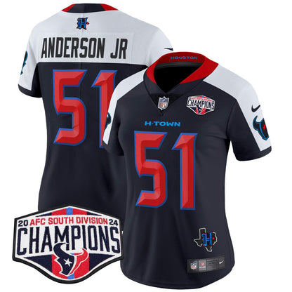 Camisa NFL Women’s Houston 2024 AFC South Division Champions Patch Vapor Limited Jersey