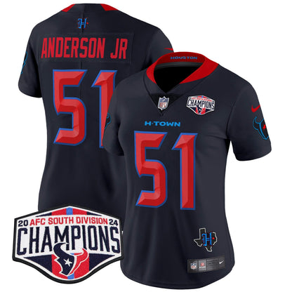 Camisa NFL Women’s Houston 2024 AFC South Division Champions Patch Vapor Limited Jersey