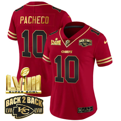 Camisa NFL Women’s Super Bowl LVIII & Back 2 Back Gold Patch Vapor Jersey