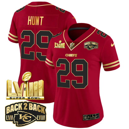 Camisa NFL Women’s Super Bowl LVIII & Back 2 Back Gold Patch Vapor Jersey