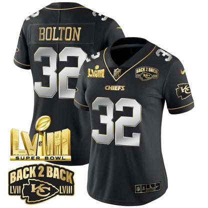 Camisa NFL Women’s Super Bowl LVIII & Back 2 Back Gold Patch Vapor Jersey V2