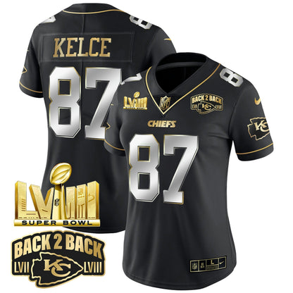 Camisa NFL Women’s Super Bowl LVIII & Back 2 Back Gold Patch Vapor Jersey V2