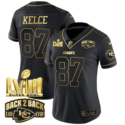 Camisa NFL Women’s Super Bowl LVIII & Back 2 Back Gold Patch Vapor Jersey V2