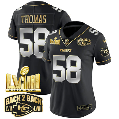 Camisa NFL Women’s Super Bowl LVIII & Back 2 Back Gold Patch Vapor Jersey V2