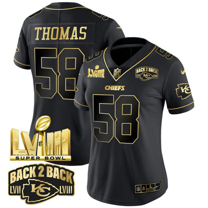 Camisa NFL Women’s Super Bowl LVIII & Back 2 Back Gold Patch Vapor Jersey V2