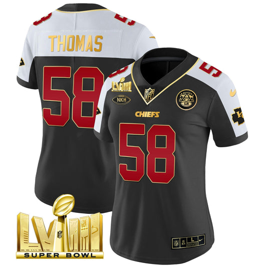 Camisa NFL Kansas City Chiefs Women’s Super Bowl LVIII Dourada Patch Vapor Jersey V2