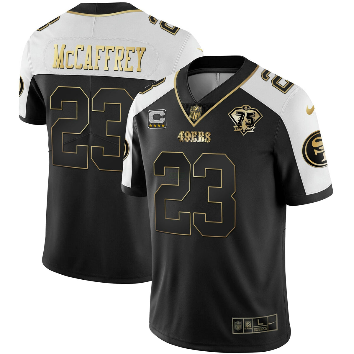 Camisa NFL Youth’s 75th Anniversary Patch Branca Dourada & Preta Dourada