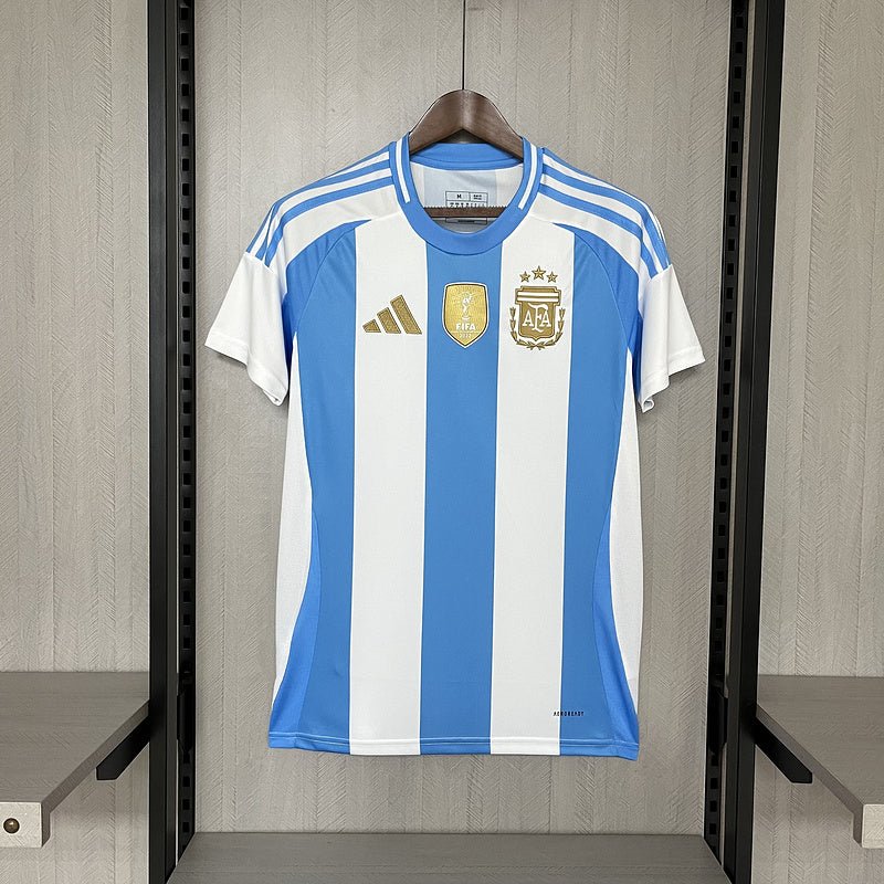 Camisa Seleção Argentina Home 2024/25 + Patch Campeão - Branca e Azul - DA Sports Oficial
