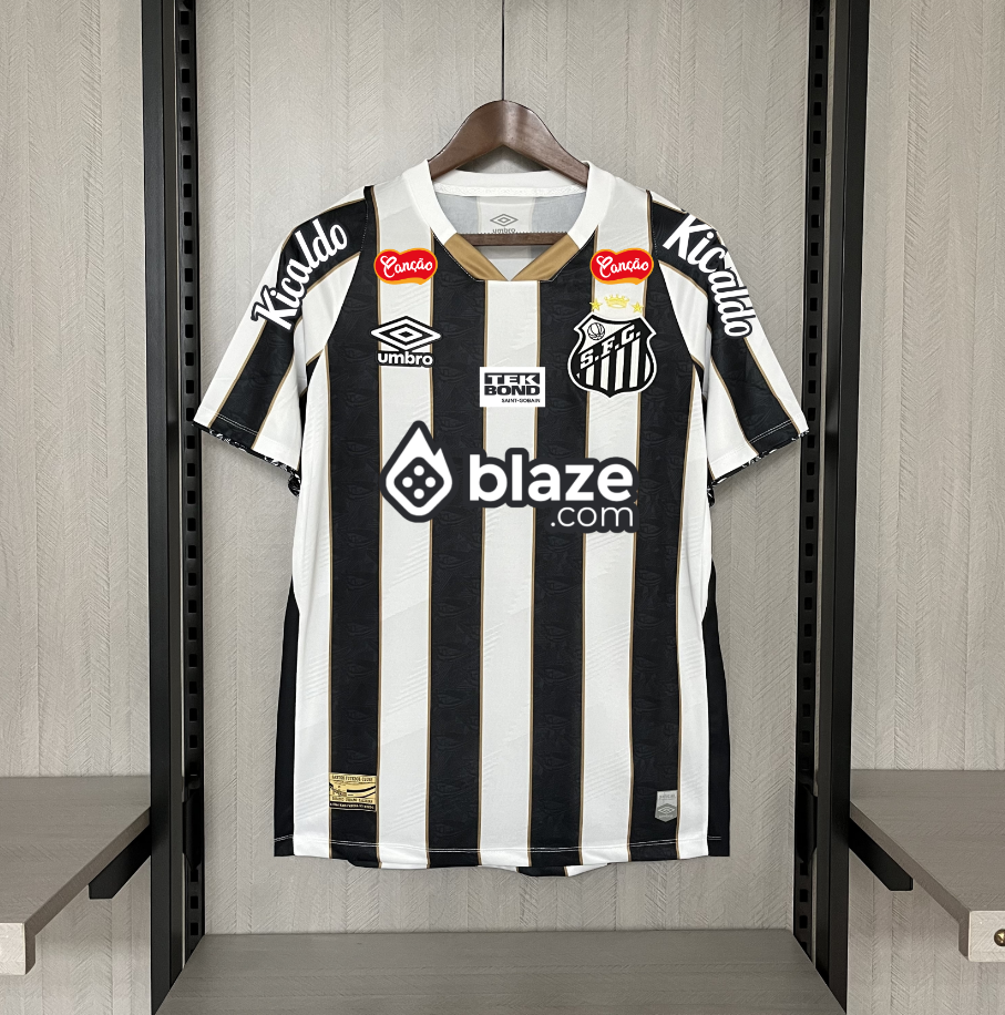 Camisa do Santos I 24/25 preta e branca  -  Com patrocinios (Neymar JR 10 Incluso)