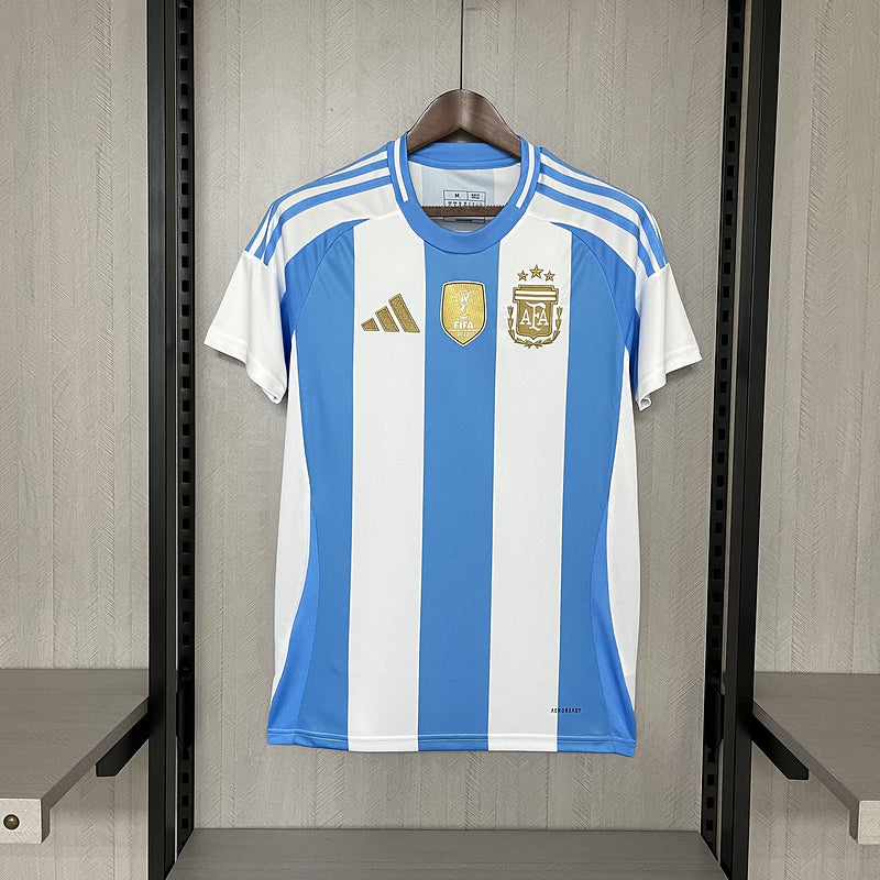 Camisa Seleção Argentina Home 2024/25 + Patch Campeão - Branca e Azul