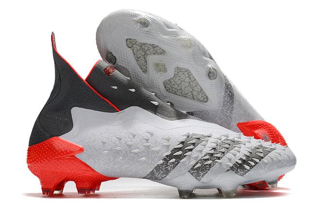 Chuteira Campo Adidas Predator Freak+ FG White/Iron Metallic/Solar Red - Cano Alto - DA Sports Oficial