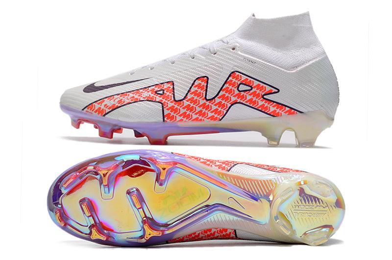Chuteira Campo Nike Air Zoom Mercurial Superfly IX Elite FG Branco/Laranja - Cano Alto - DA Sports Oficial