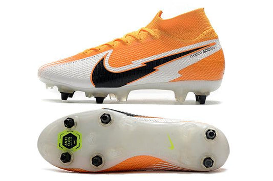 Chuteira Campo Nike Mercurial Superfly 7 Elite SG - PRO Anti Clog Branco e Laranja - Cano Alto - DA Sports Oficial