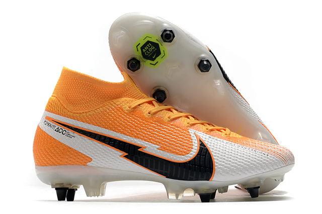 Chuteira Campo Nike Mercurial Superfly 7 Elite SG-PRO Anti Clog Branco e Laranja - Cano Alto - DA Sports Oficial