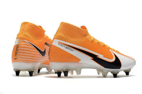 Chuteira Campo Nike Mercurial Superfly 7 Elite SG-PRO Anti Clog Branco e Laranja - Cano Alto - DA Sports Oficial