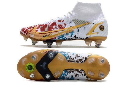 Chuteira Campo Nike Mercurial Superfly VIII Elite SG PRO Anti Clog White/Gold - Cano Alto - DA Sports Oficial