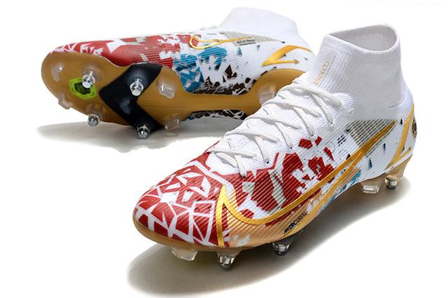 Chuteira Campo Nike Mercurial Superfly VIII Elite SG PRO Anti Clog White/Gold - Cano Alto - DA Sports Oficial