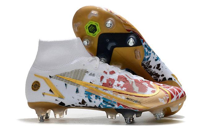 Chuteira Campo Nike Mercurial Superfly VIII Elite SG PRO Anti Clog White/Gold - Cano Alto - DA Sports Oficial