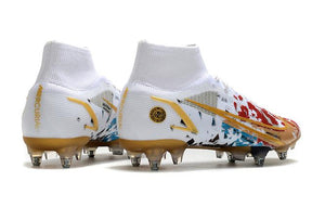 Chuteira Campo Nike Mercurial Superfly VIII Elite SG PRO Anti Clog White/Gold - Cano Alto - DA Sports Oficial