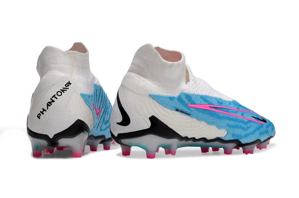 Chuteira Campo Nike Phantom GX Elite FG Branco/Azul - Cano Alto - DA Sports Oficial